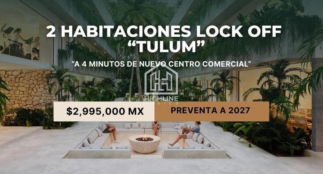 Apartment for sale in Tulum: 2 bedrooms, lock-off layout, with a gym and a pool.