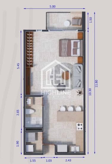 Loft with a Terrace in a Residential Complex – Cancún