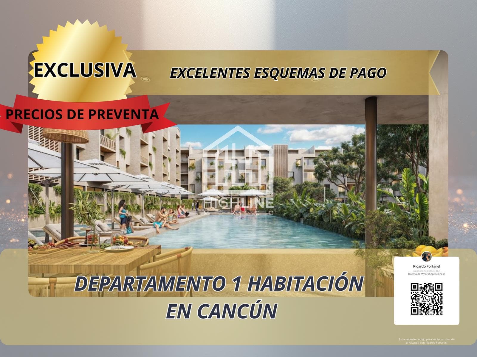 Apartment for Sale in Downtown Cancún (Huayacan), 15 minutes from the Hotel Zone
