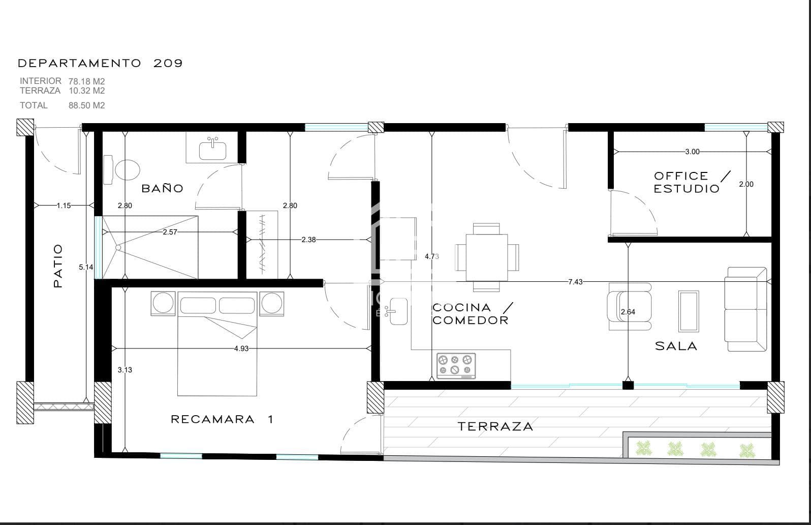 ESTUDIO EN PLAYA DEL CARMEN CON ALBERCA A 5 MINUTOS DEL MAR AREA DE YOGA