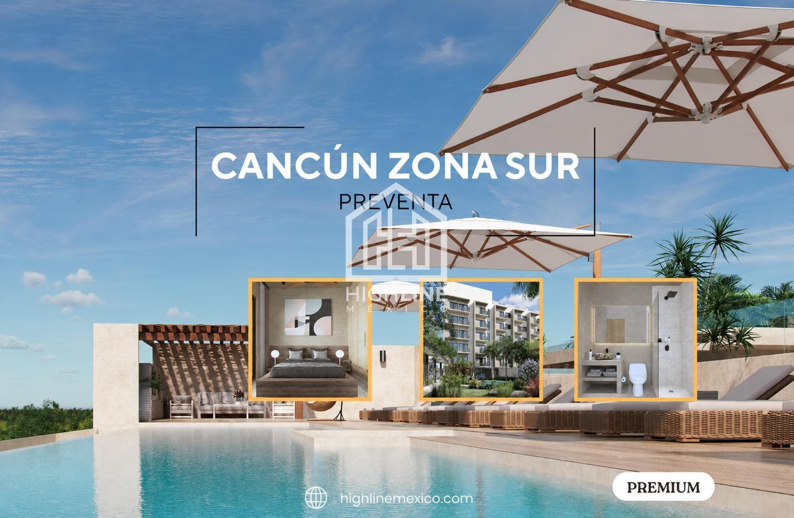 APARTMENT WITH BALCONY FOR SALE. SOUTH CANCÚN. POOL, ROOFTOP, GYM.