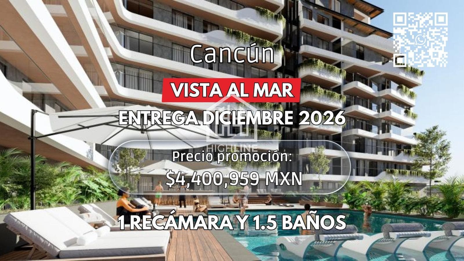 1-BEDROOM APARTMENT | CANCÚN | OCEAN VIEW | WITH POOL