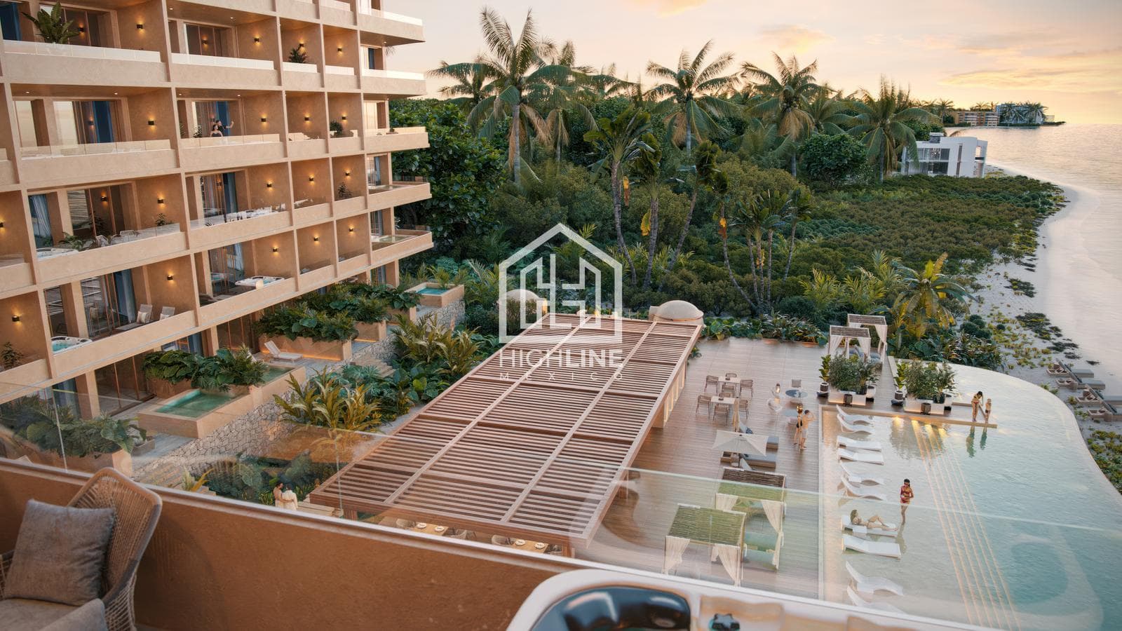 PENTHOUSE FOR SALE IN PUERTO MORELOS: 1 BEDROOM WITH BAR, SPA, AND OCEAN-VIEW POOL