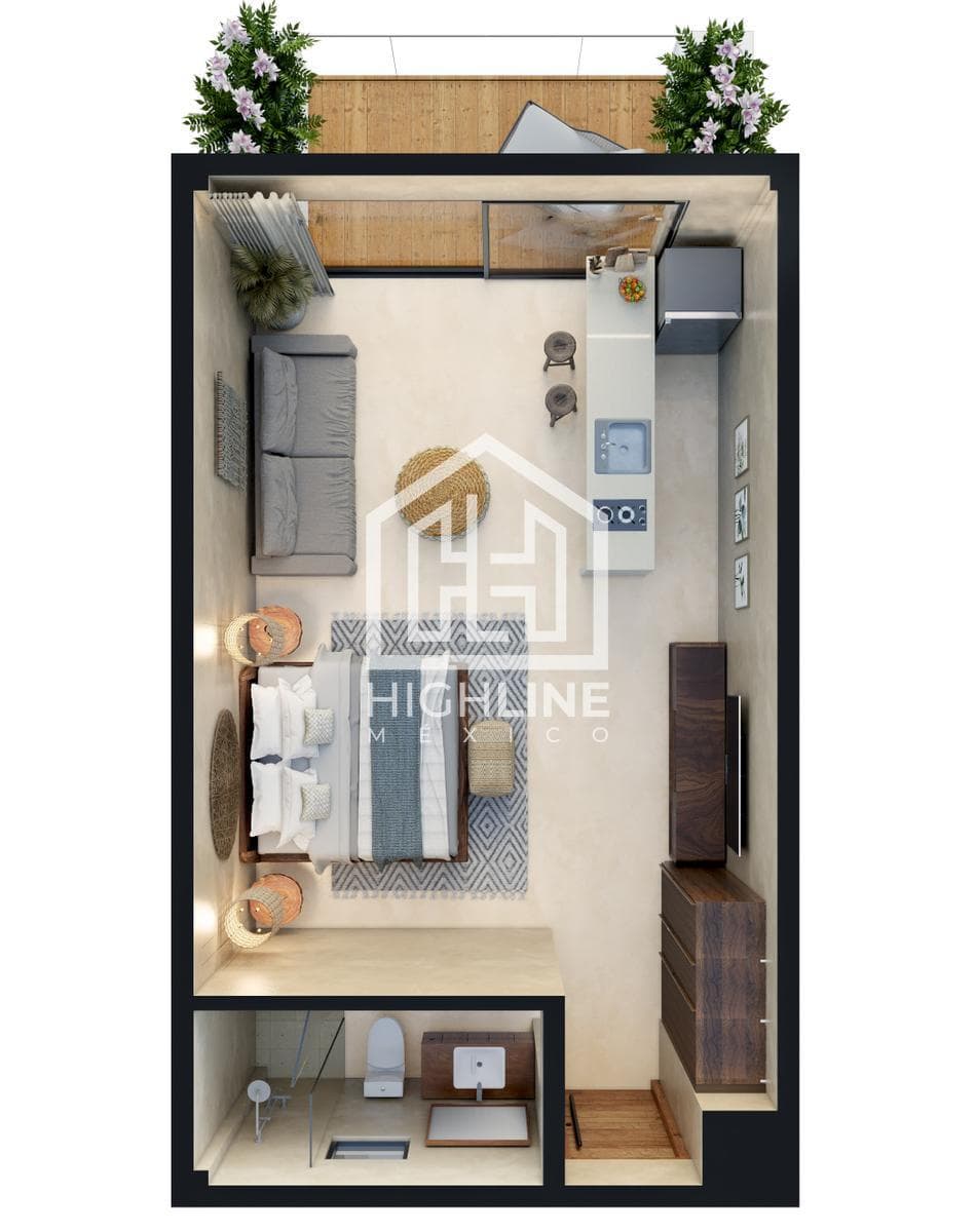 1-BEDROOM APARTMENT WITH TERRACE FOR SALE. PUERTO MORELOS. ROOFTOP WITH OCEAN VIEW