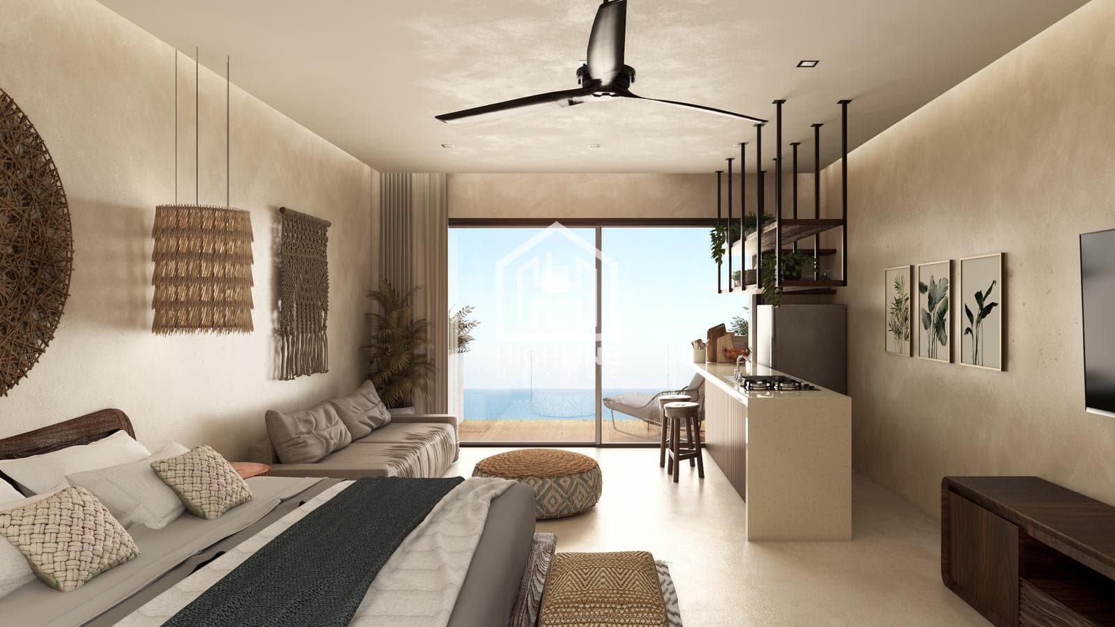 1-BEDROOM APARTMENT WITH TERRACE FOR SALE. PUERTO MORELOS. ROOFTOP WITH OCEAN VIEW
