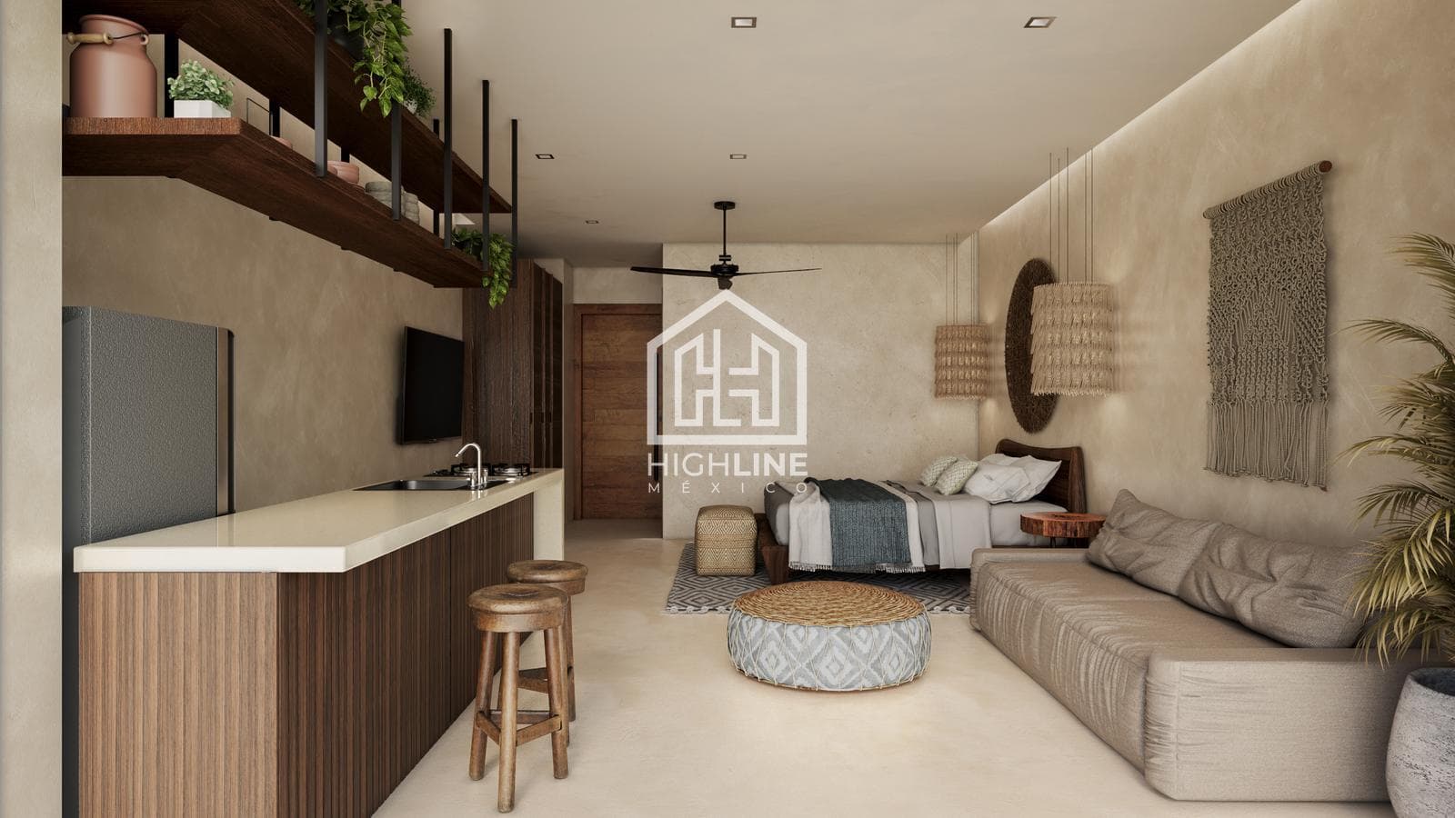 1-BEDROOM APARTMENT WITH TERRACE FOR SALE. PUERTO MORELOS. ROOFTOP WITH OCEAN VIEW