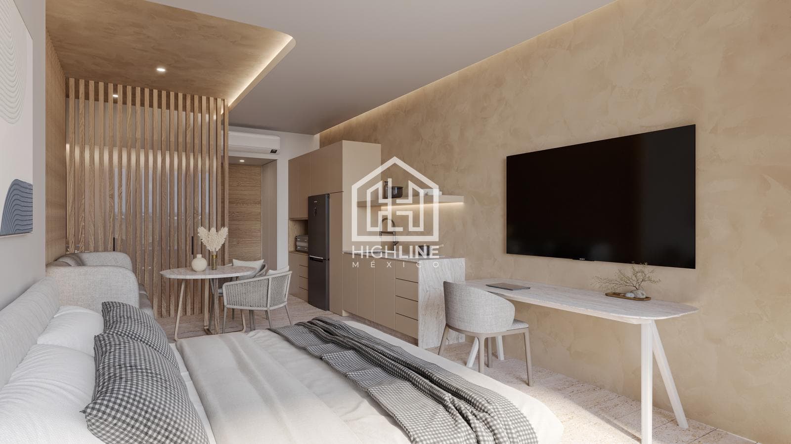 STUDIO APARTMENT FOR SALE ON THE BEACHFRONT. PUERTO MORELOS. PRE-SALE.
