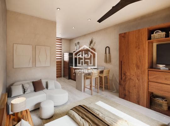 APARTMENT FOR SALE IN TULUM: 1 BEDROOM WITH CENTRAL GARDEN AND BAR