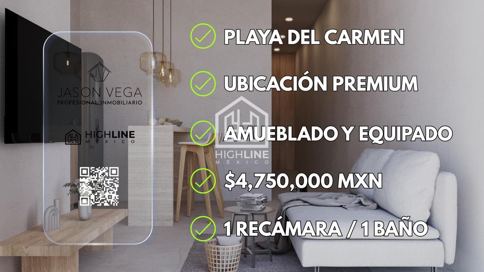 1-BEDROOM APARTMENT | PLAYA DEL CARMEN | FURNISHED AND FULLY EQUIPPED | WITH JACUZZI