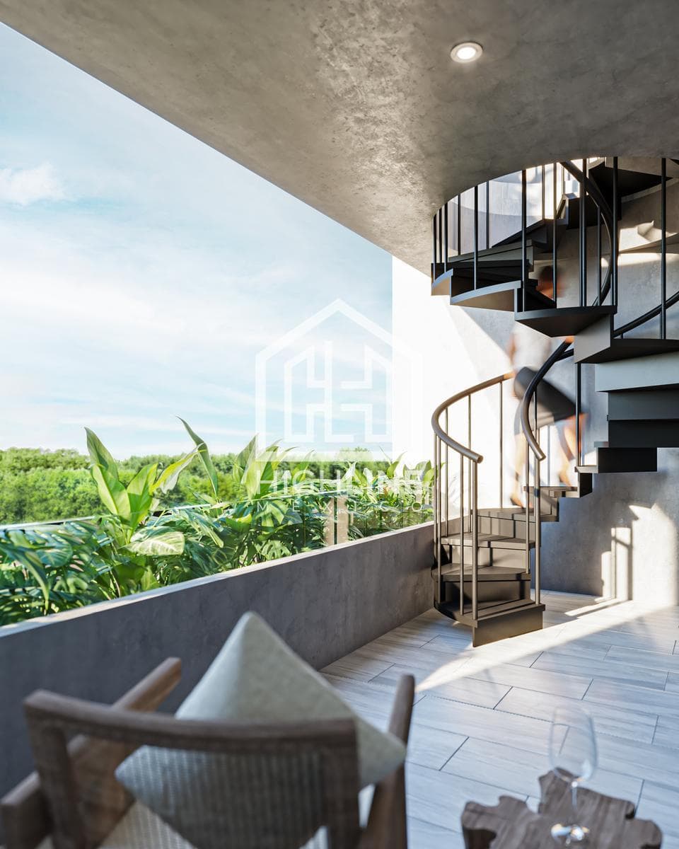 3-bedroom apartment for sale in Tulum with a hot tub and terrace, just 5 minutes from the ocean.