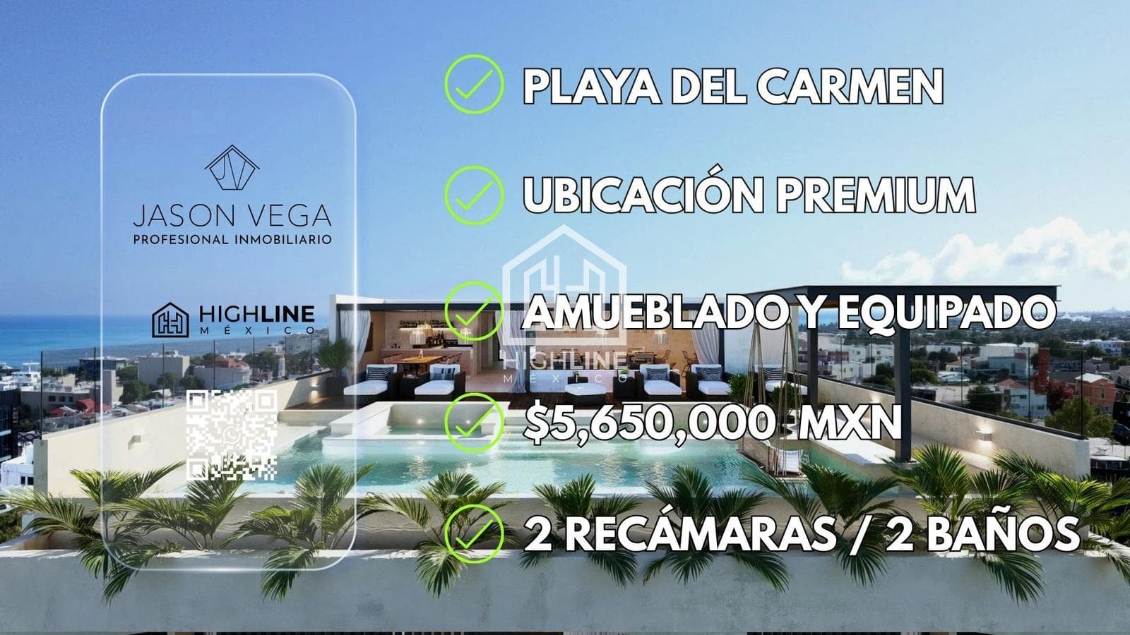 2-BEDROOM APARTMENT | PLAYA DEL CARMEN | FURNISHED AND FULLY EQUIPPED | WITH ROOFTOP