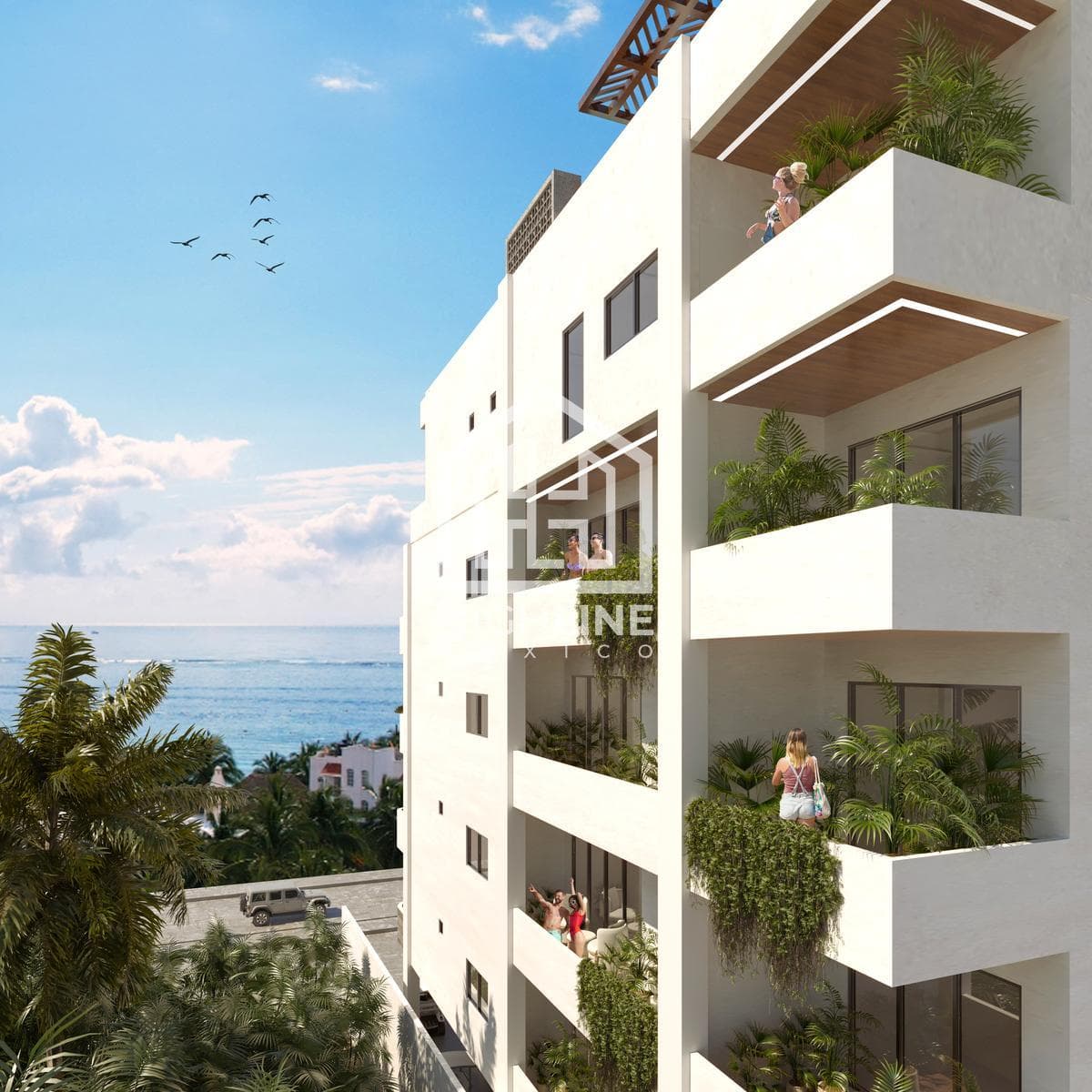 STUDIO APARTMENT WITH TERRACE FOR SALE. PUERTO MORELOS. ROOFTOP WITH OCEAN VIEW. DELIVERY OCTOBER 2026