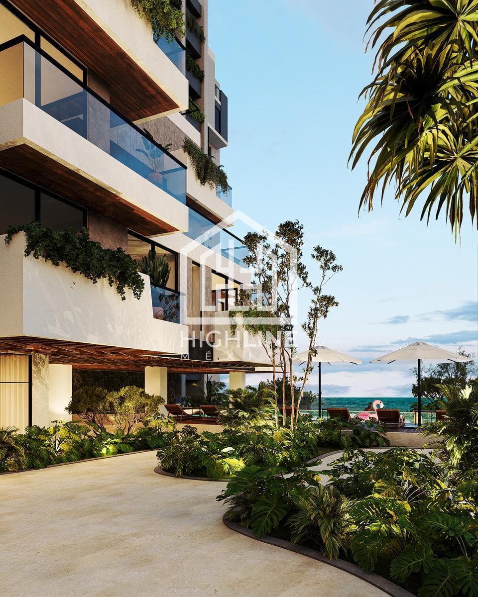 Loft-style apartment for sale in Costa Mujeres, Cancún, just a few meters from the ocean | Bar and pool