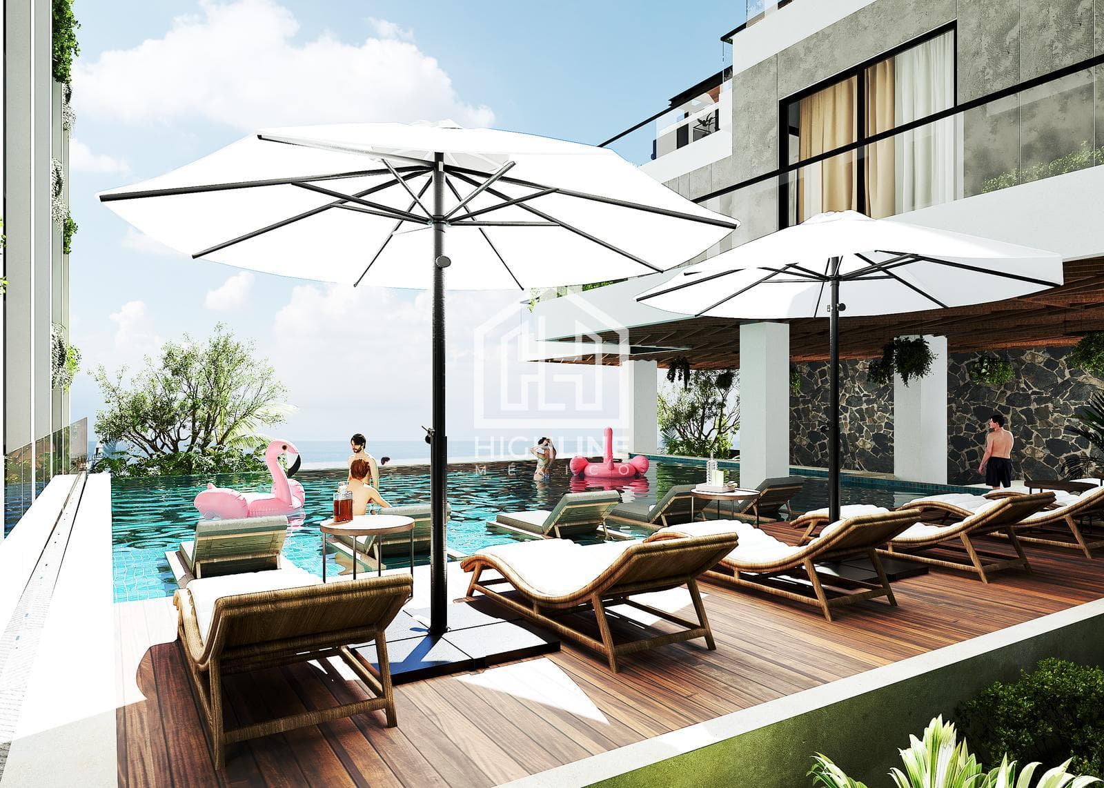 Loft-style apartment for sale in Costa Mujeres, Cancún, just a few meters from the ocean | Bar and pool