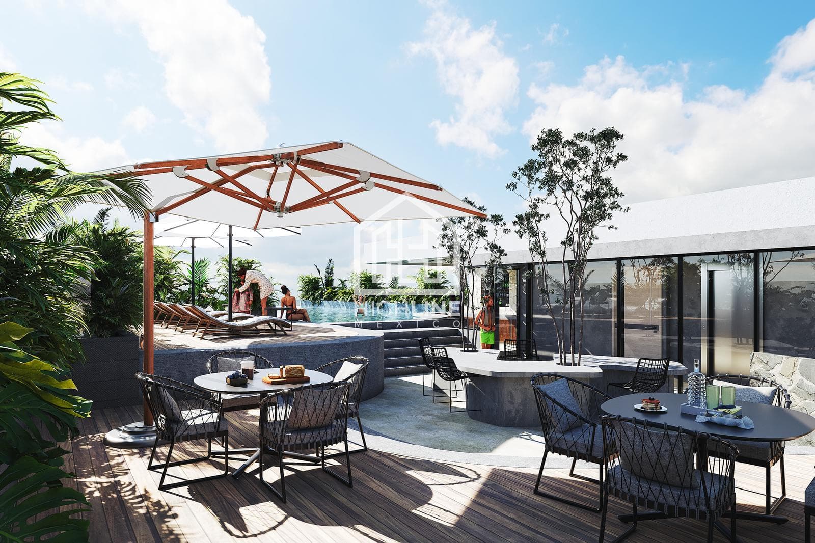 Loft-style apartment for sale in Costa Mujeres, Cancún, just a few meters from the ocean | Bar and pool