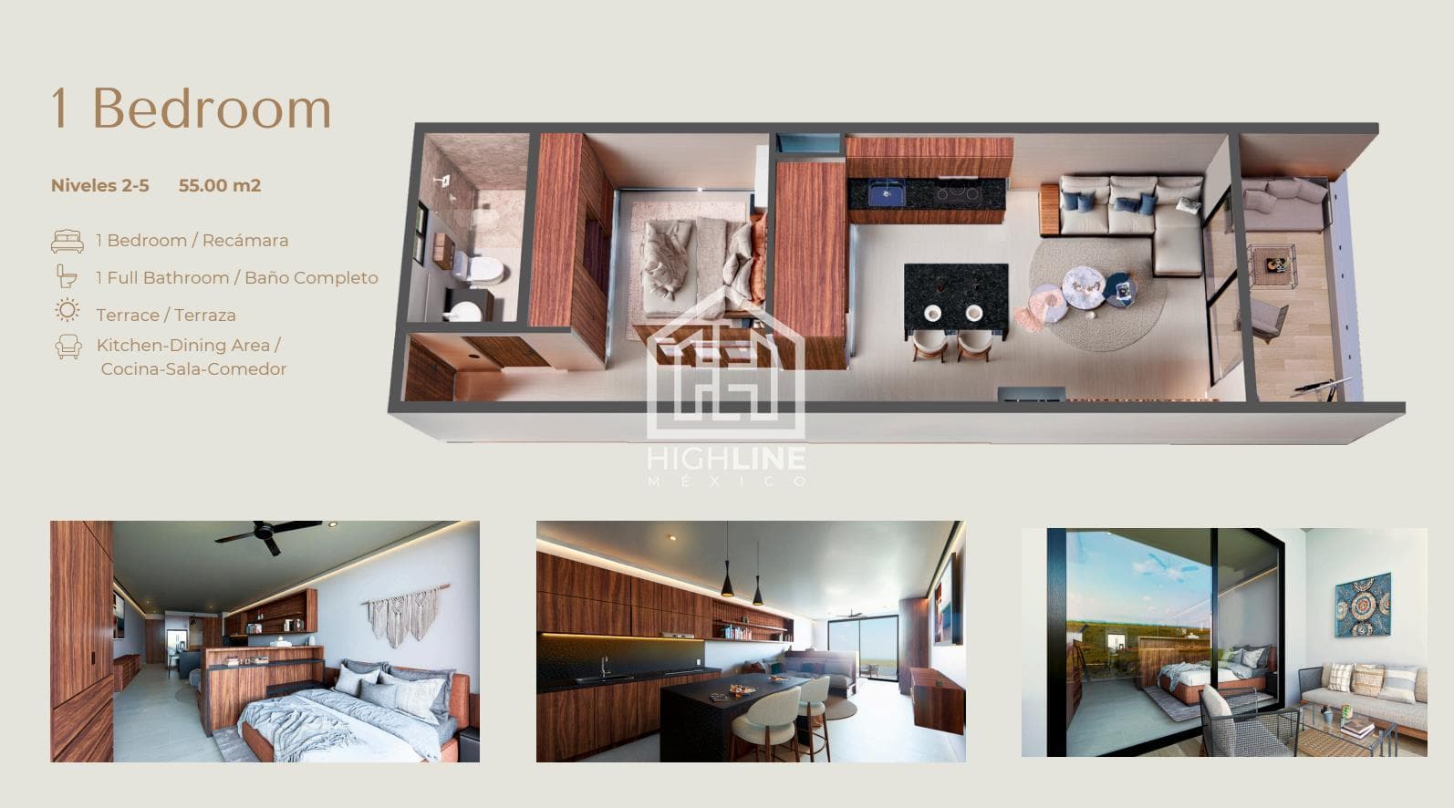 STUDIO APARTMENT WITH TERRACE FOR SALE. PUERTO MORELOS. ROOFTOP, GYM, AND POOL.