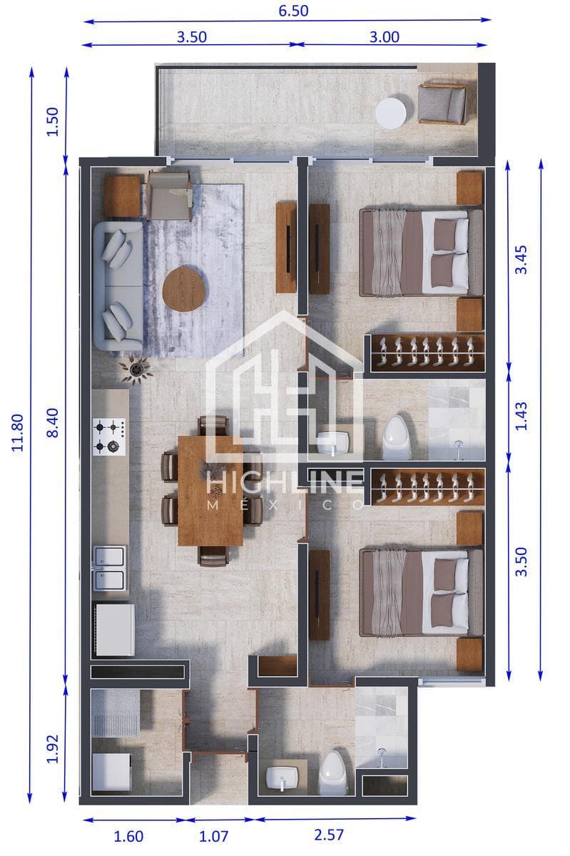 2-Bedroom Apartment in Cancún, Option for 15-Year Monthly Payments, Gym, Infinity Pool