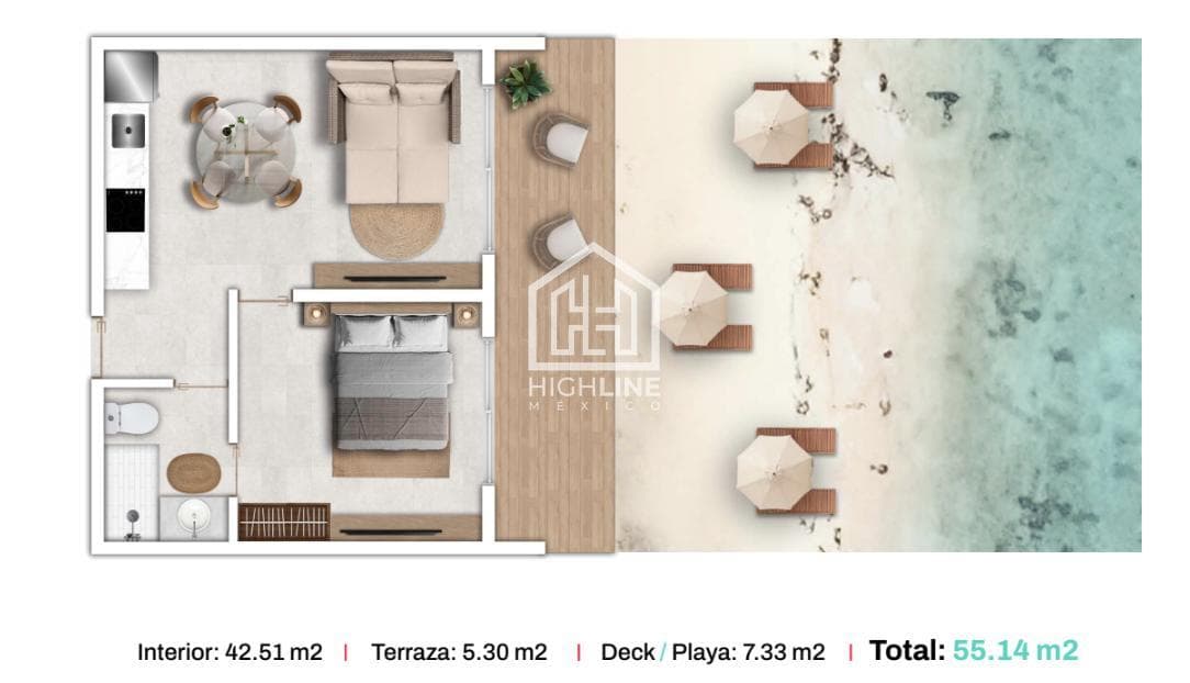 GARDEN APARTMENT, 1 BEDROOM, LIVING ROOM / BEACHFRONT / PRE-SALE / DIVING / CAPITAL GAIN 1