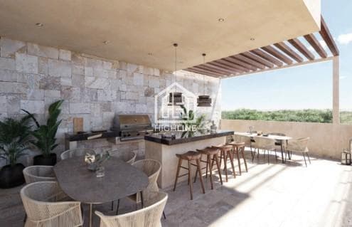 APARTMENT FOR SALE IN PUERTO MORELOS: 2 BEDROOMS WITH A POOL, 24/7 SECURITY, AND CLOSED-CIRCUIT CAMERAS.