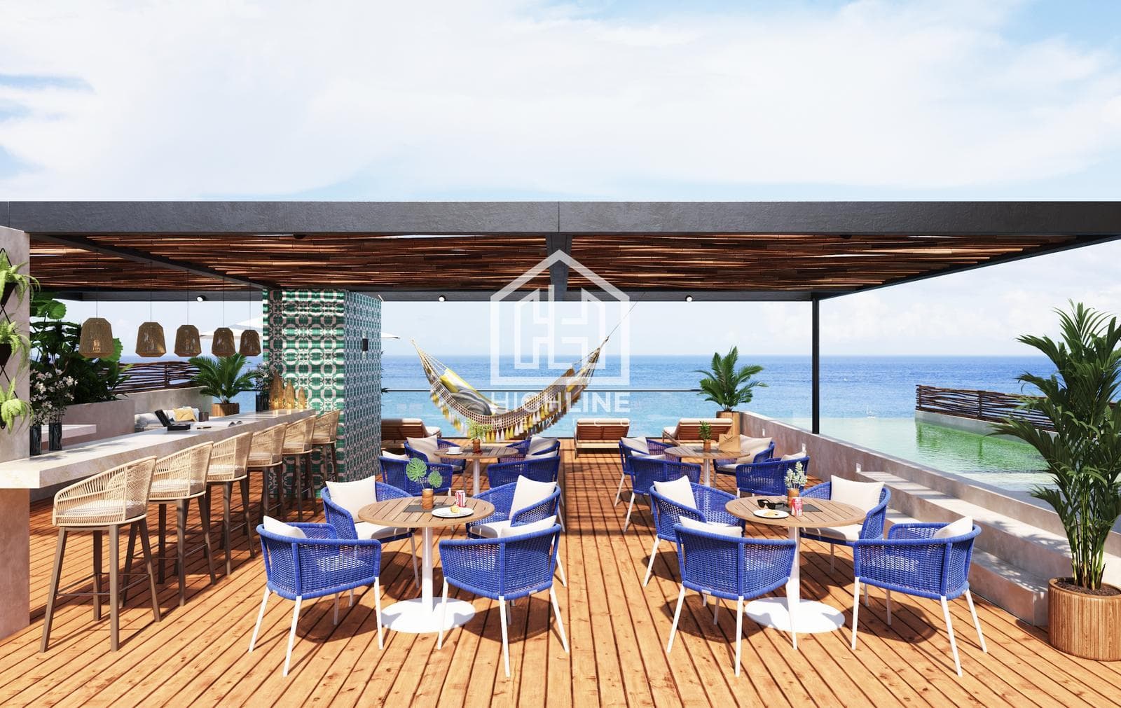 Apartment for sale in Cozumel with a rooftop ocean view and an infinity pool