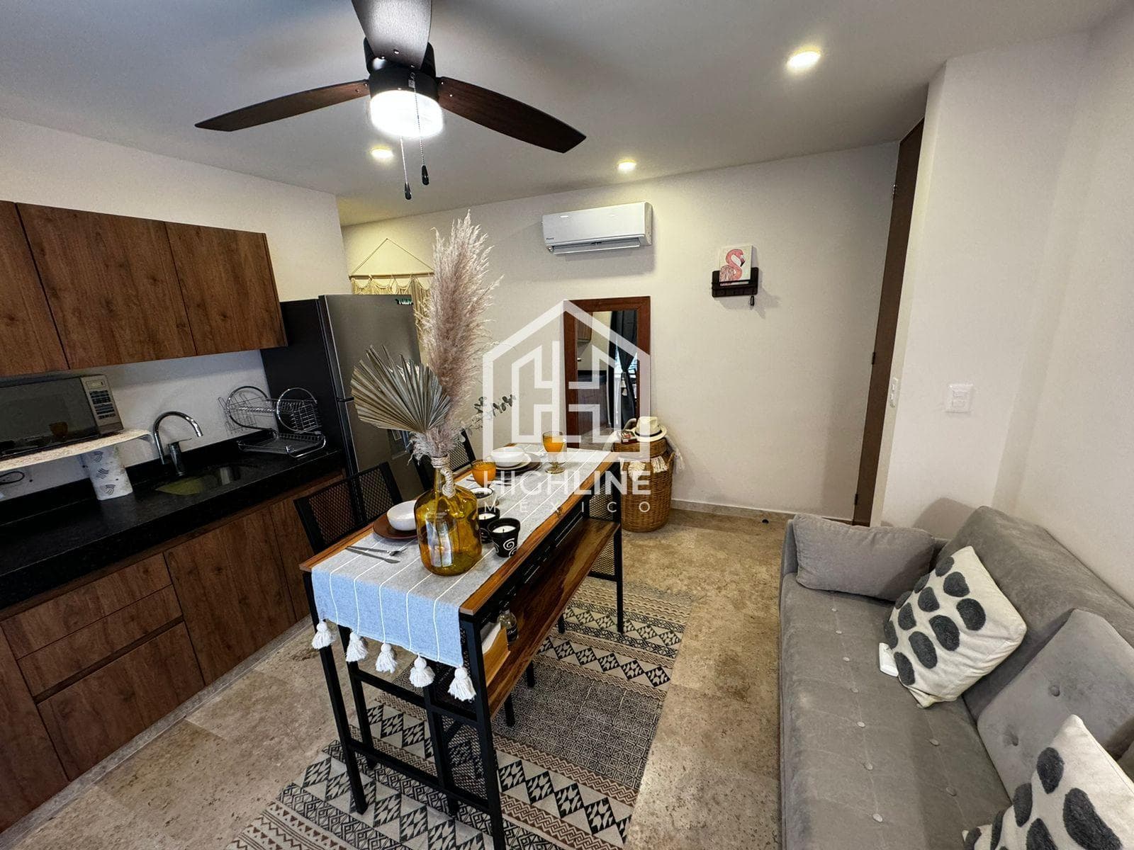 DEPARTAMENTO EN VENTA DE UNA HABITACION EN ALDEA ZAMA AMUEBLADO A 6 MINUTOS DEL MAR