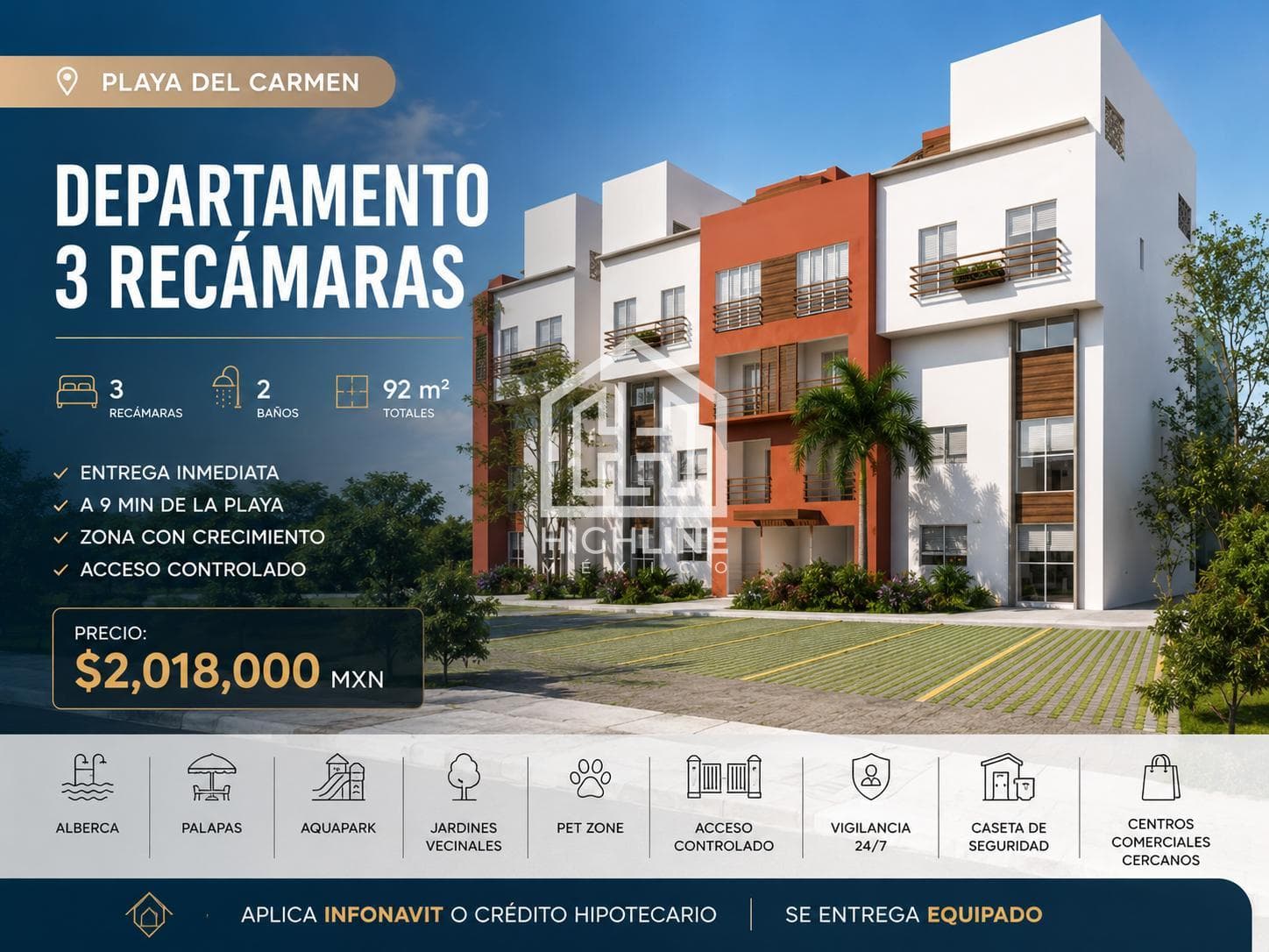 3-BEDROOM APARTMENT | PLAYA DEL CARMEN | 15 MINUTES FROM THE BEACH | WITH A POOL | AVAILABLE IMMEDIATELY
