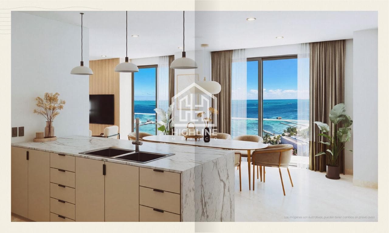 Luxurious 3-bedroom apartment with ocean views and a beach club in Costa Mujeres, Cancun
