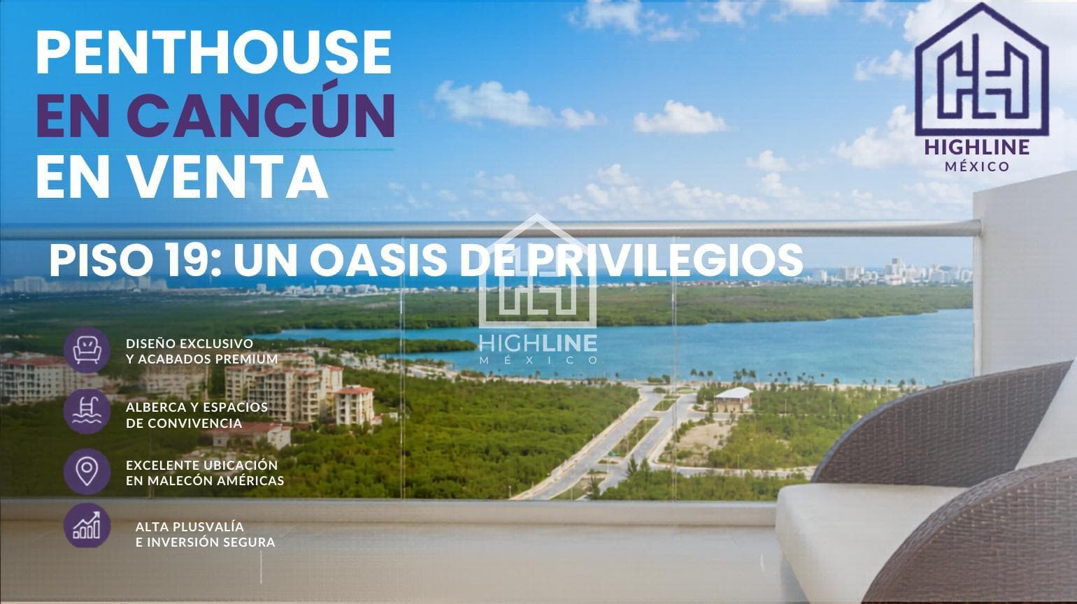 3-BEDROOM PENTHOUSE APARTMENT FOR SALE IN CANCUN/PANORAMIC OCEAN VIEW/HIGH APPRECIATION POTENTIAL
