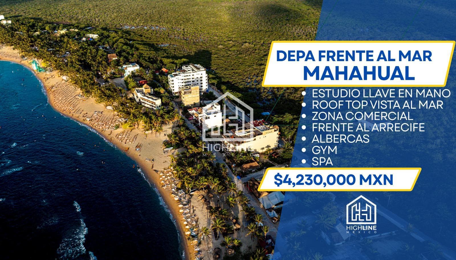 BEACHFRONT APARTMENT FOR SALE, MAHAHUAL, PREMIUM, CRUISE SHIPS, ARRECIFE, SHOPPING DISTRICT, CAPITAL GAINS