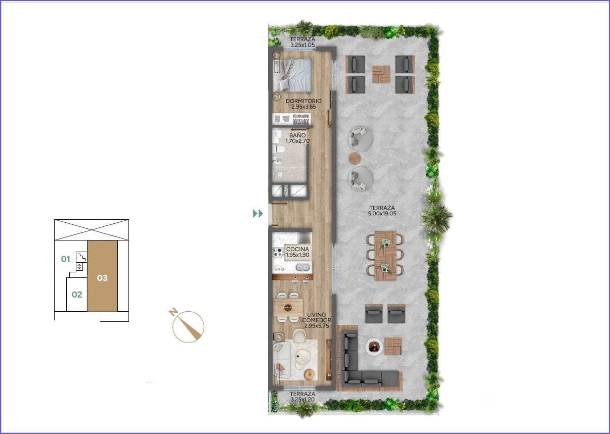 Furnished one-bedroom penthouse apartment for rent in Punta Carretas - 703