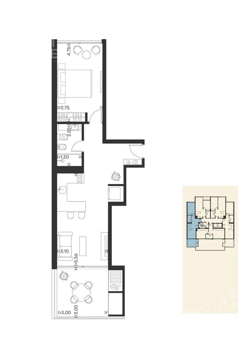 One-bedroom penthouse apartment for sale in Punta Carretas - 1001