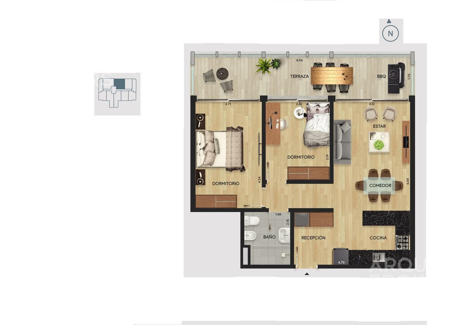 Two-bedroom apartment for sale in Parque Batlle - 1103