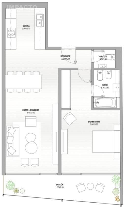 Brand-new 2-room apartment for sale in Buenos Aires - Ideal for professionals