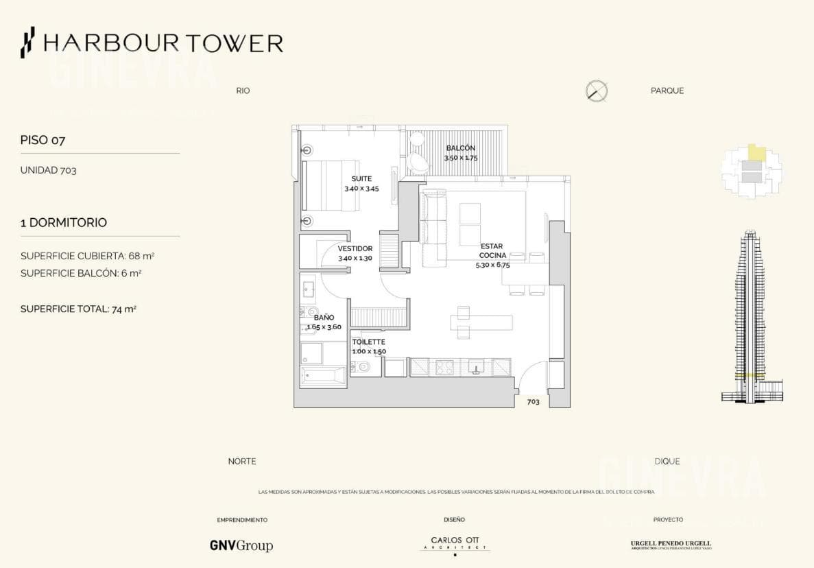 Apartment for Sale, 2 Rooms, HARBOUR TOWER - Puerto Madero.