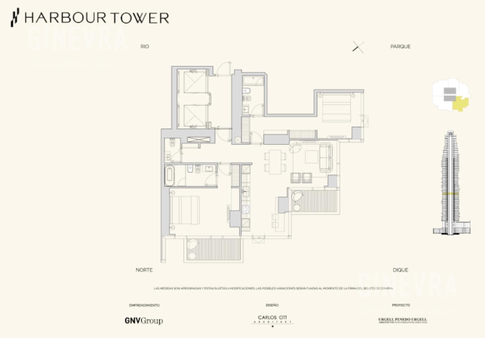 Apartment for sale, 3 rooms, in Harbour Tower. Puerto Madero.