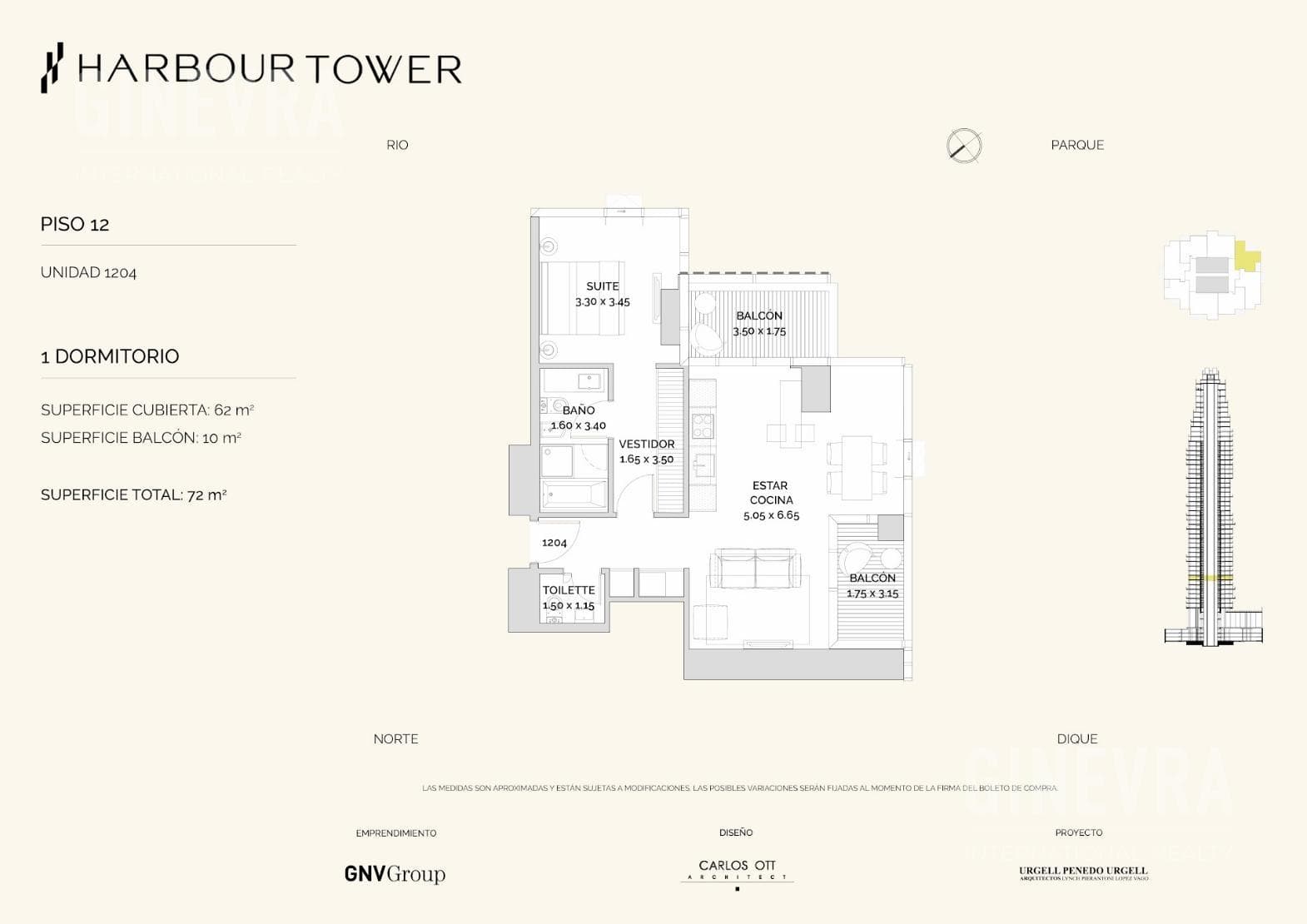 2-room apartment for sale, Harbour Tower, Puerto Madero.