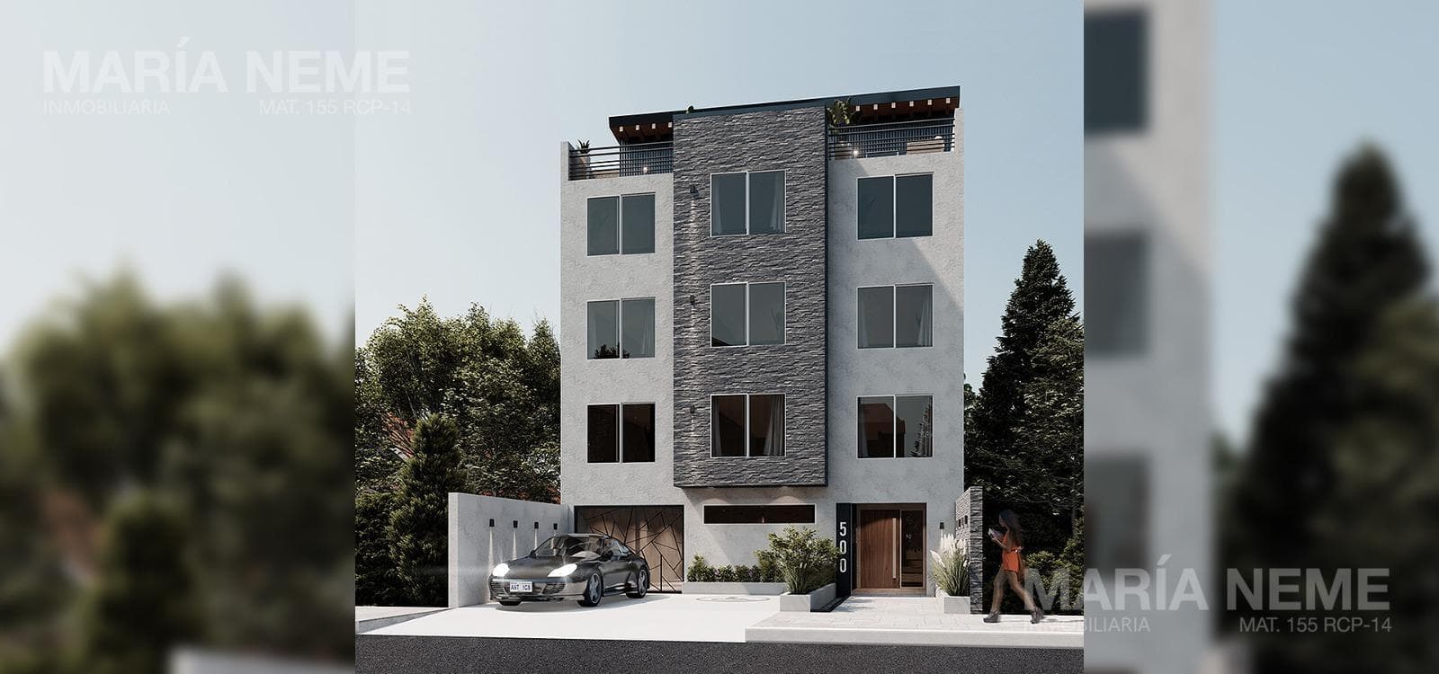 85-square-meter duplex with a terrace and lake view at the corner of Gallardo and 9 de Julio