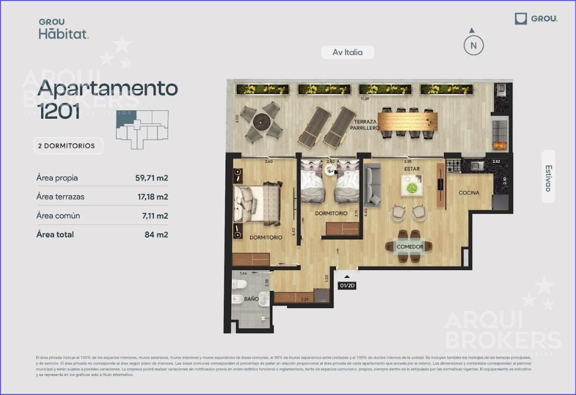 Two-bedroom penthouse apartment for sale in Parque Batlle - 1201