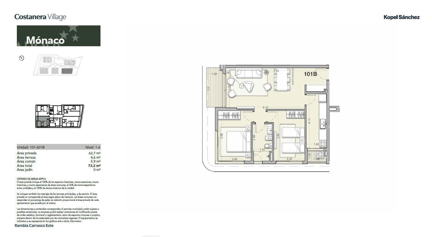 Two-bedroom apartment for rent in Barra de Carrasco - 501B