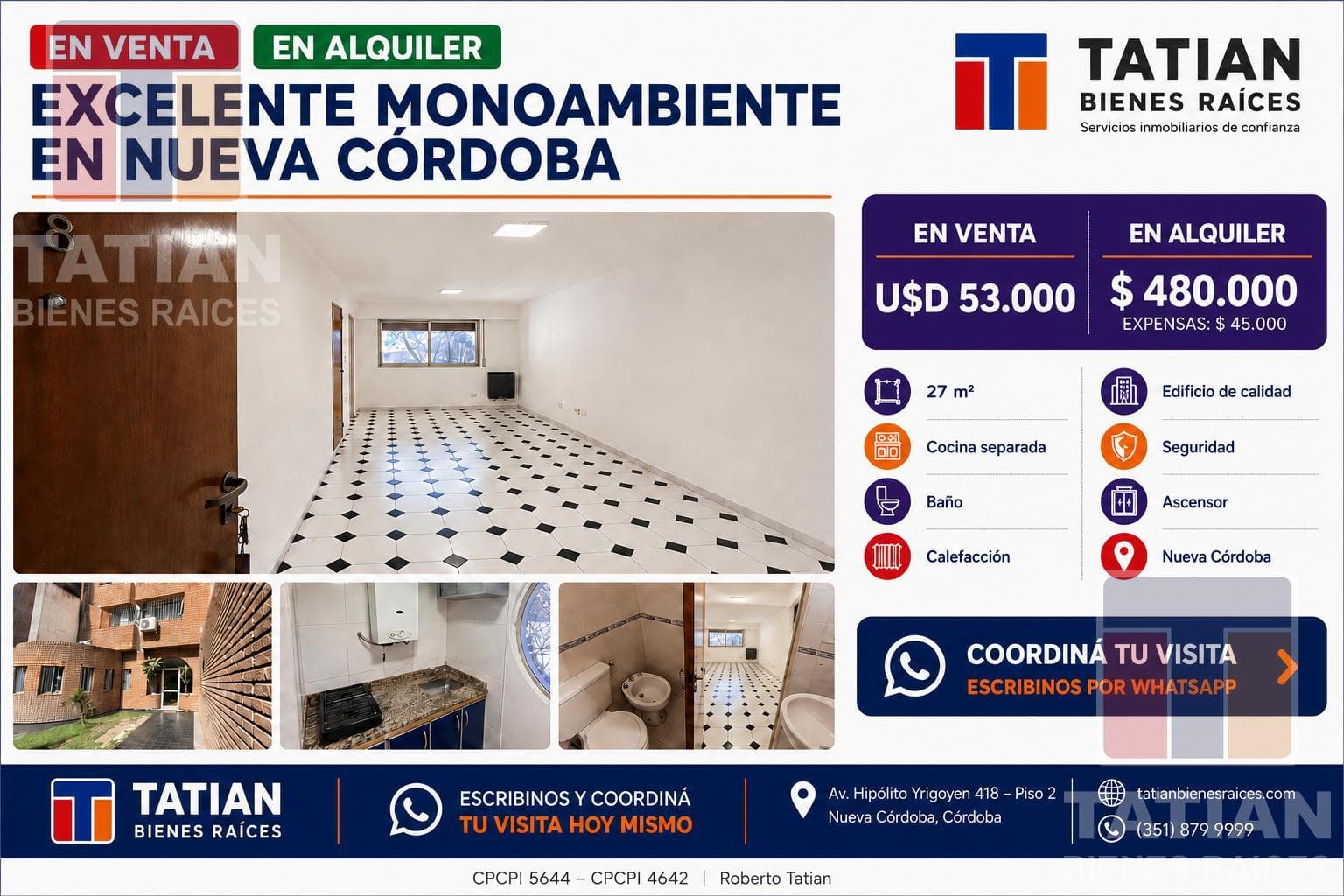 Studio apartment for sale in the best neighborhood of Nueva Córdoba, just a few meters from the Allende Clinic