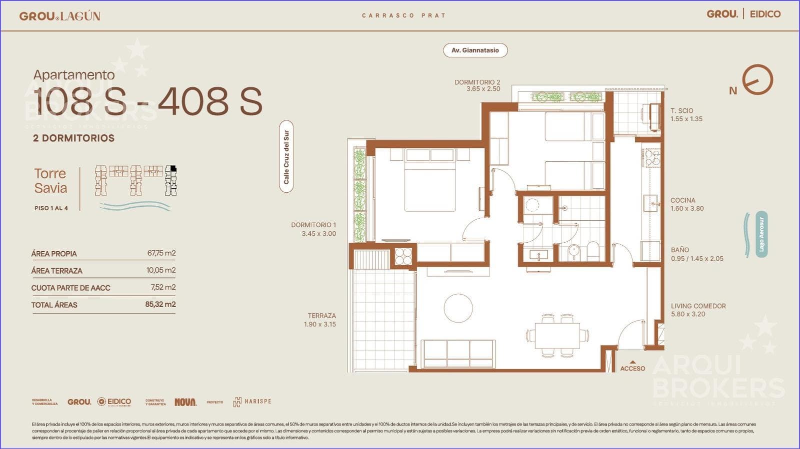 Two-bedroom apartment for sale in Carrasco Este - 108 S