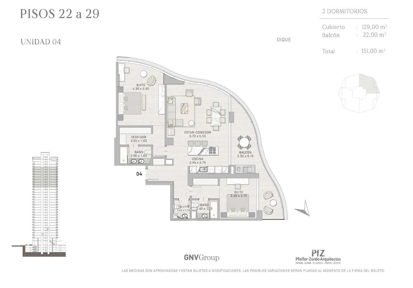 3-room apartment for sale, Osten Tower II, Puerto Madero.