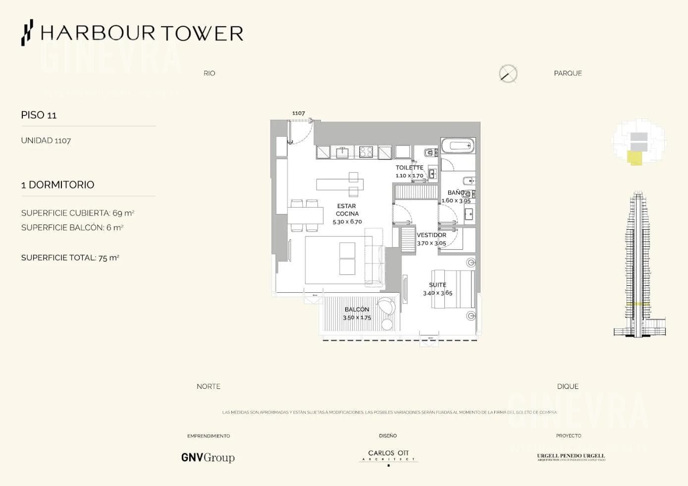 Apartment for Sale, 2-room, Harbour Tower, Puerto Madero.