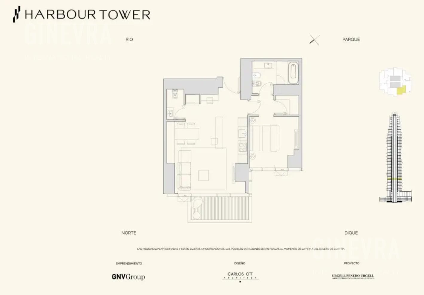 2-room apartment for sale, Harbour Tower, Puerto Madero.
