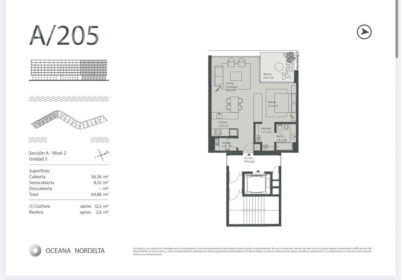 Departamento de 2 ambientes en venta en Oceana Nordelta