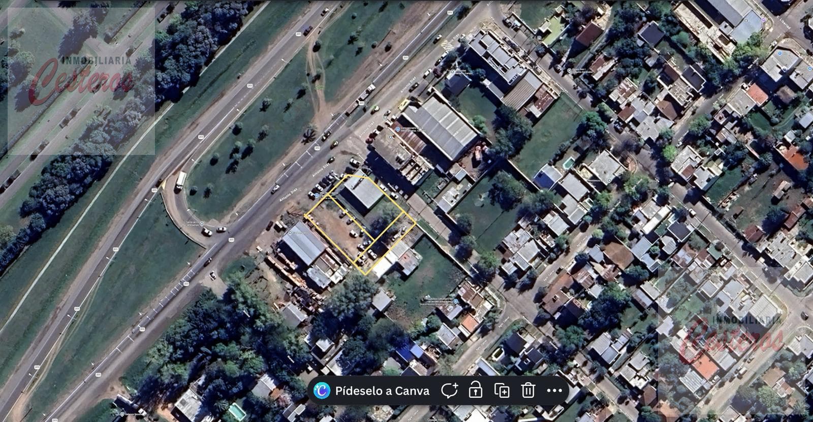 3 lots (946 m²) with commercial potential on Colectora and Brandsen, Cañuelas.