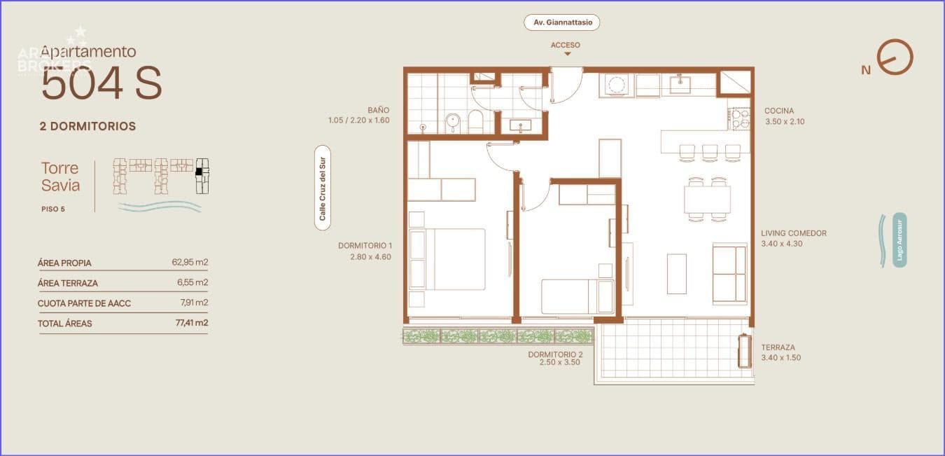 Two-bedroom apartment for sale in Carrasco Este - 504 S