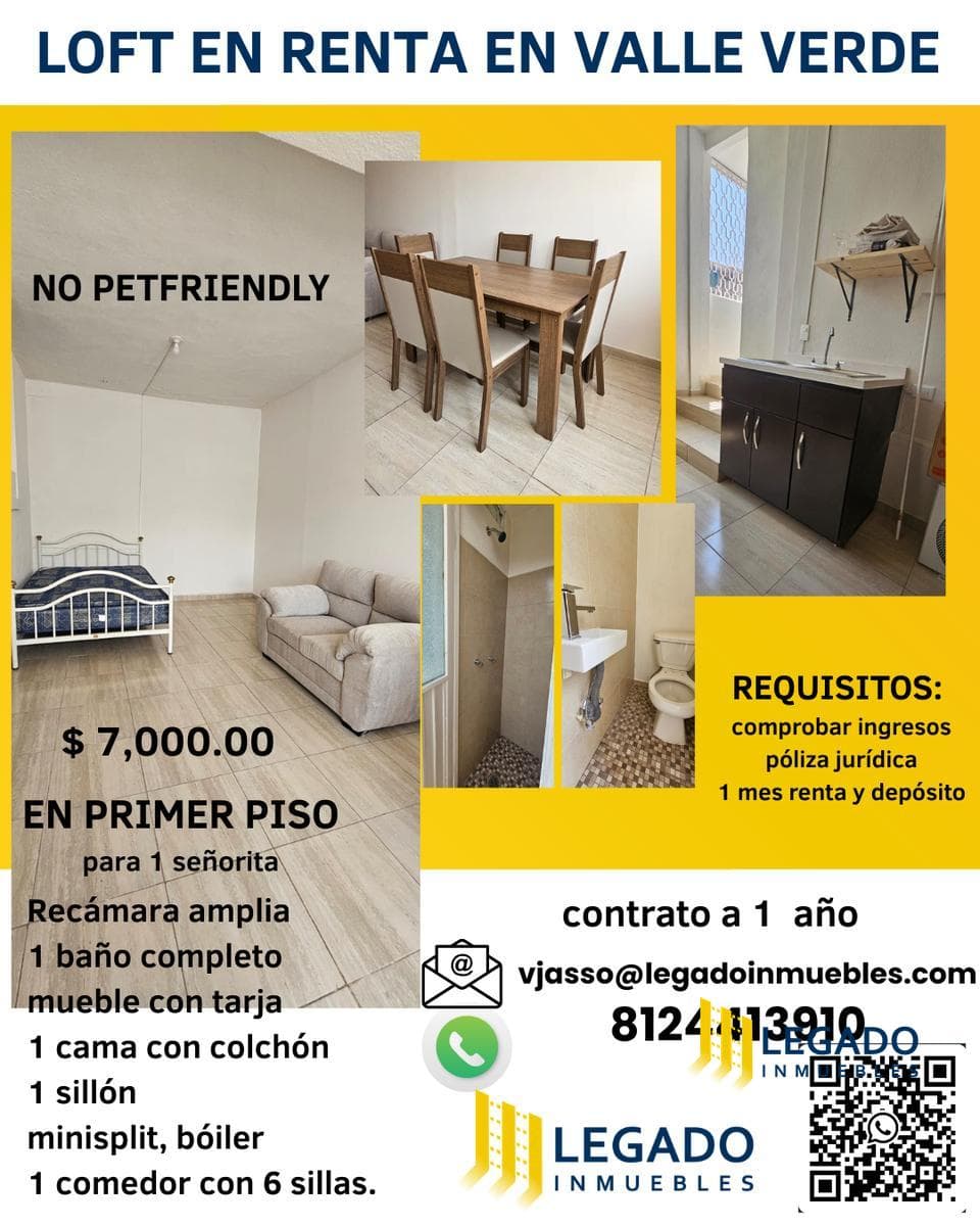 L066RC One-Bedroom Apartment for Rent in Valle Verde, Monterrey, NL