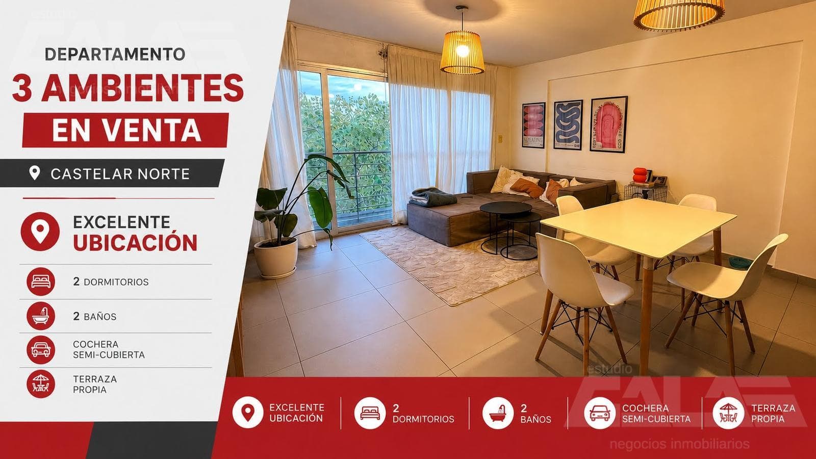 3-room apartment with a private terrace and garage in Castelar Norte