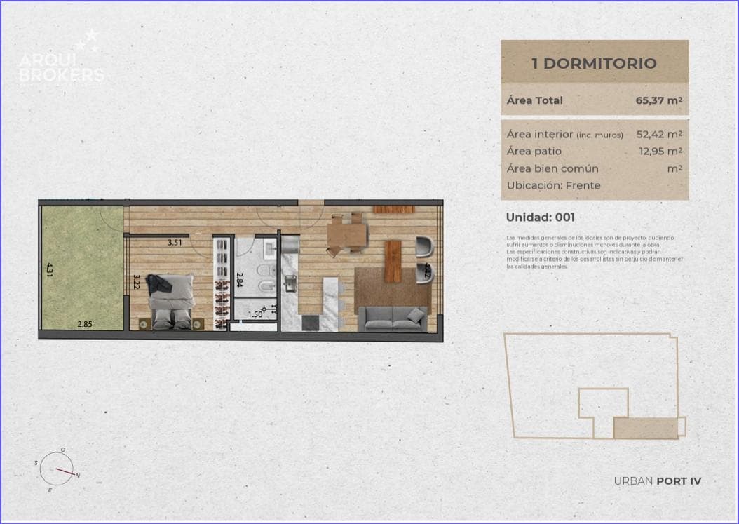 One-Bedroom Apartment with Patio for Sale in Pocitos Nuevo - 001